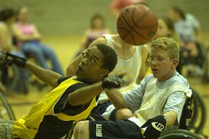 Player reaching for the ball